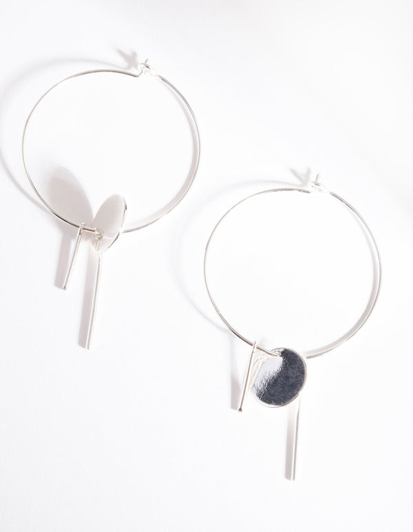 Silver Disc & Line Hoop Earrings