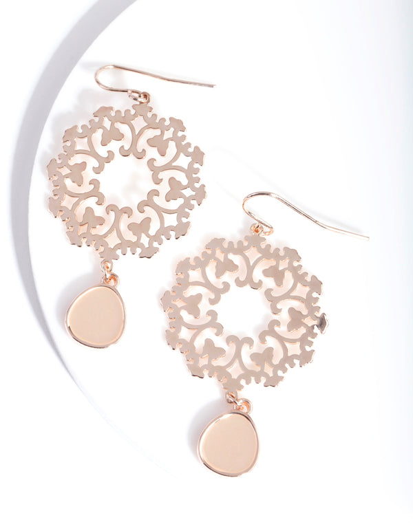 Rose Gold Filigree Teardrop Earrings