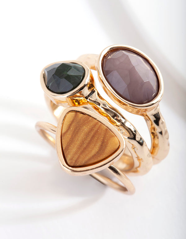 Gold Neutral Stone Stack Ring Pack