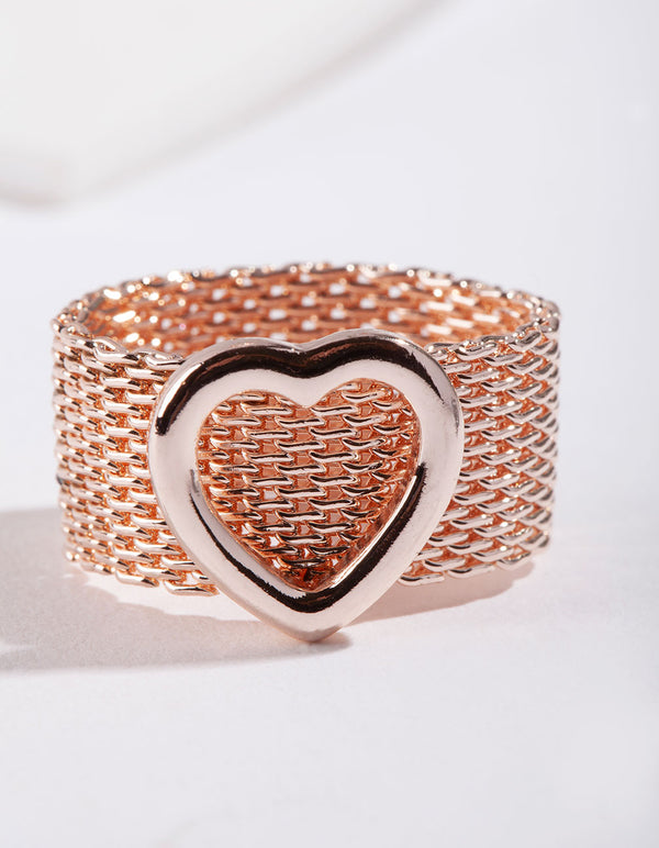 Rose Gold Thick Chain Heart Ring