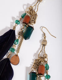 Antique Gold Chain Feather Bead Drop Earrings - link has visual effect only