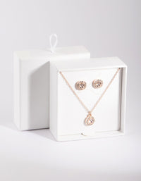 Rose Gold Diamond Simulant Circle Necklace & Earrings Set - link has visual effect only