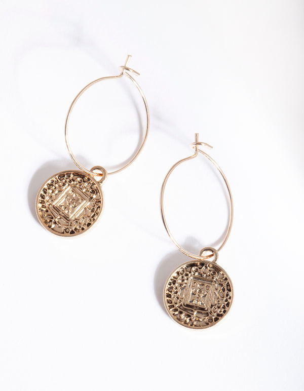 Antique Gold Bohemian Disc Hoop Earrings