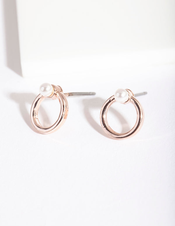 Rose Gold Circle Fixed Pearl Stud Earrings