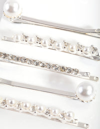 Silver Pearl & Crystal Hair Clip 6-Pack - link has visual effect only