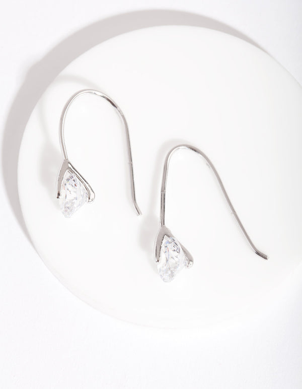 Sterling Silver Cubic Zirconia Sleek Drop Earrings