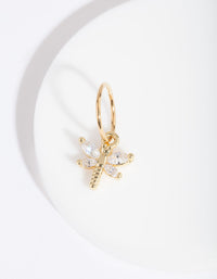 Gold Surgical Steel Cubic Zirconia Dragonfly Clicker Earring - link has visual effect only