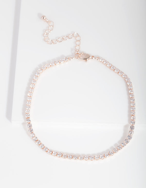 Rose Gold Cubic Zirconia Cupchain Anklet