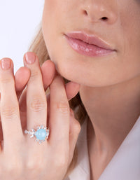 Silver Vanilla Synthetic Opal Moon Diamante Ring - link has visual effect only