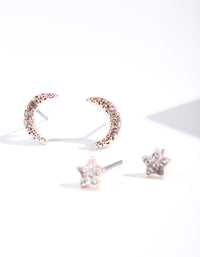 Rose Gold Diamante Moon & Star Earring Pack - link has visual effect only