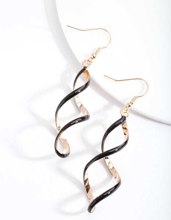 Black Gold Spiral Earrings