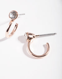 Rose Gold Half Hoop Single Diamante Earrings - link has visual effect only