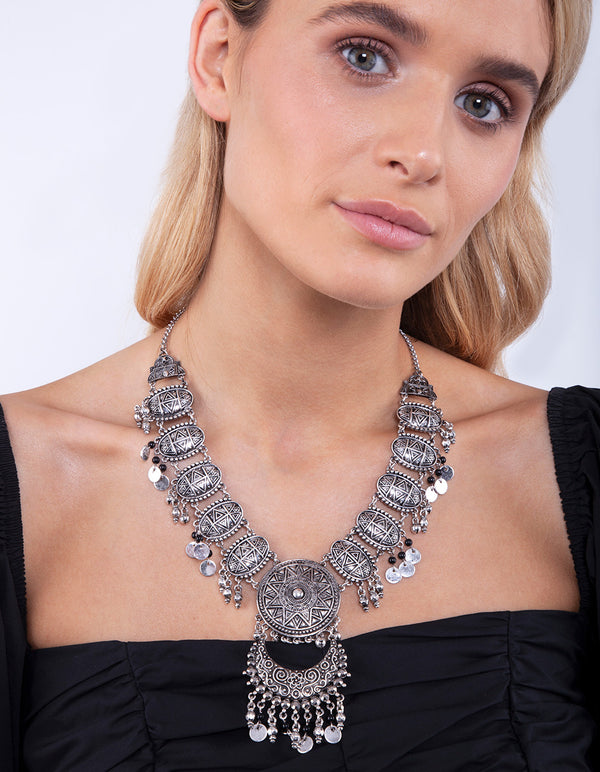 Gunmetal Bohemian Bead Drop Necklace