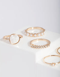 Gold Pearl & Diamante Mix Ring 7-Pack - link has visual effect only