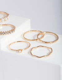 Gold Pearl & Diamante Mix Ring 7-Pack - link has visual effect only