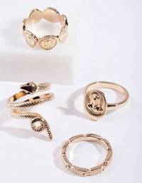 Gold Snake & Disc Ring 4-Pack - link has visual effect only