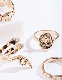 Gold Snake & Disc Ring 4-Pack - link has visual effect only