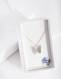 Silver Diamond Simulant Butterfly Necklace - link has visual effect only