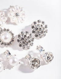 Silver Pearl Flower Clip-On Earring 5-Pack - link has visual effect only