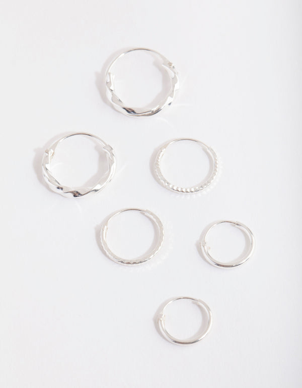 Silver Graduating Textured Hoop Earring Pack