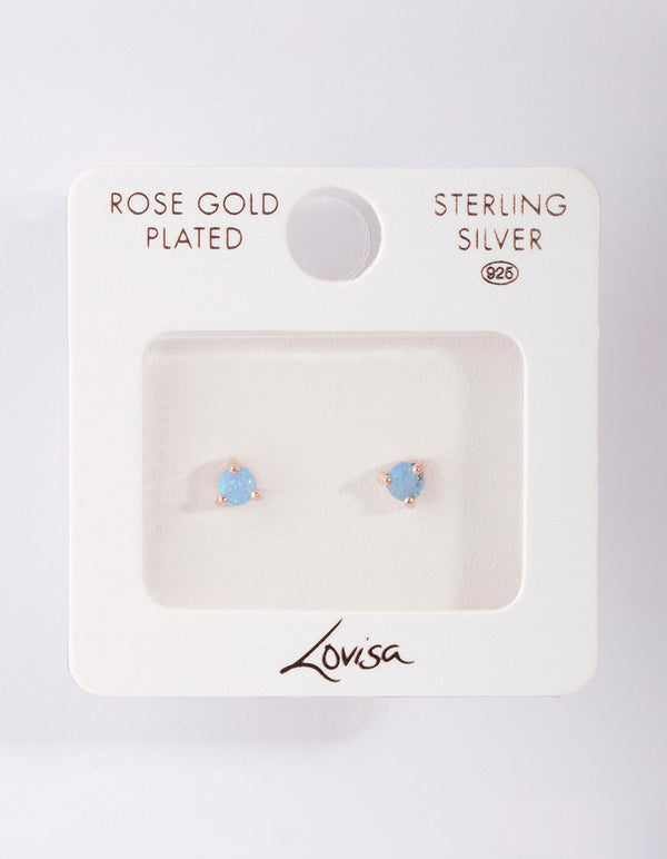 Rose Gold Plated Sterling Silver 3 Claw Opal Stud Earrings