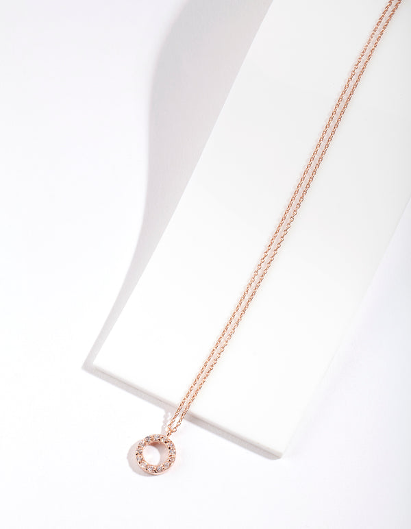 Rose Gold Plated Sterling Silver Cubic Zirconia Circle Necklace