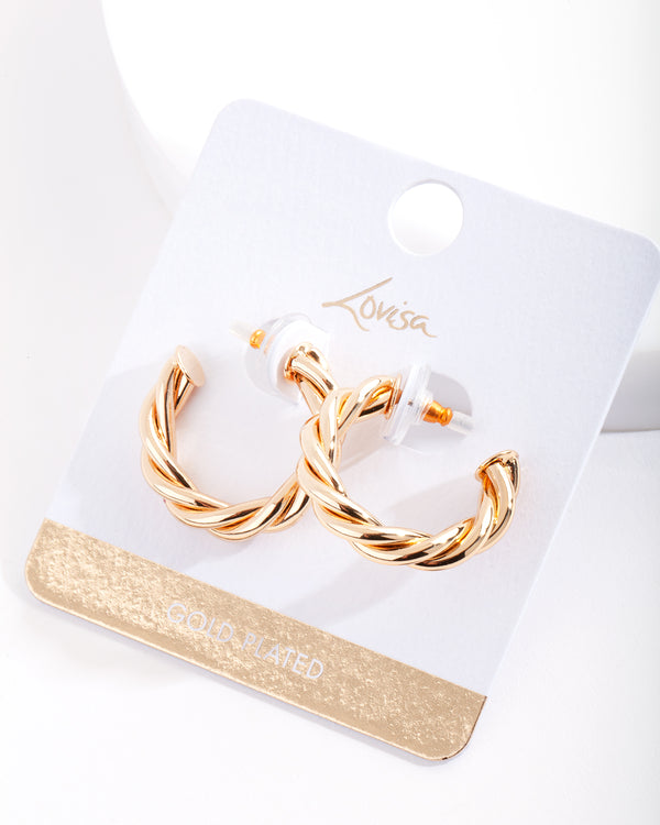 Gold Plated Twist Open Hoop Earrings