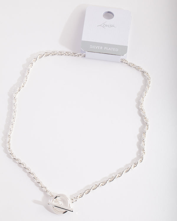 Silver Plated Rope Necklace with Front Clasp