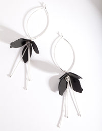 Silver Black Flower Drop Earrings - link has visual effect only