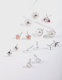 Silver Flower Pearl Earring 8-Pack - link has visual effect only