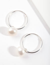 Sterling Silver Freshwater Pearl Hoop Earrings - link has visual effect only