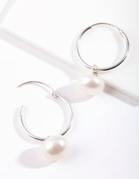 Sterling Silver Freshwater Pearl Hoop Earrings - link has visual effect only