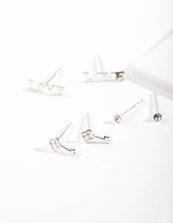 Sterling Silver Love Stud Earring Pack