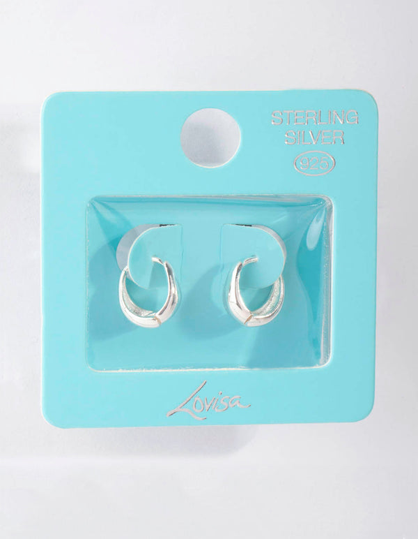 Sterling Silver Oval Chunky Huggie Earrings