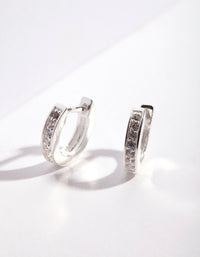 Sterling Silver Cubic Zirconia Huggie Earrings - link has visual effect only