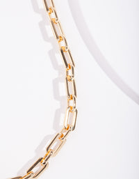 Gold Plated Rectangle Link Necklace - link has visual effect only