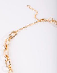 Gold Plated Rectangle Link Necklace - link has visual effect only