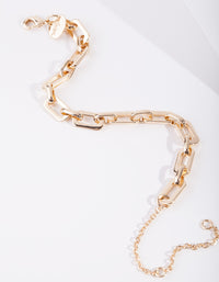 Gold Rectangle Chain Bracelet - link has visual effect only