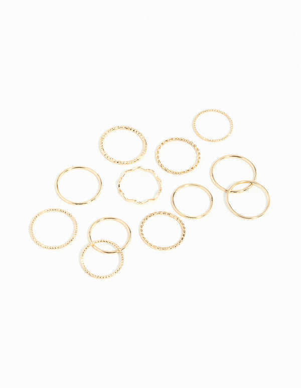 Gold Textured Mixed Size Ring 12-Pack