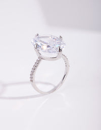 Rhodium Cubic Zirconia Oval Stone Ring - link has visual effect only