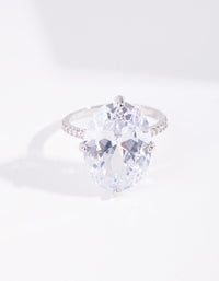 Rhodium Cubic Zirconia Oval Stone Ring - link has visual effect only