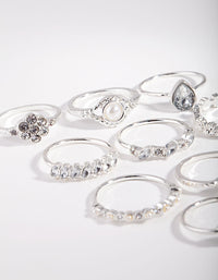 Silver Dainty Floral Ring 10-Pack - link has visual effect only