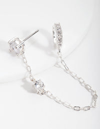 Silver Stud & Chain Diamante Huggie Earrings - link has visual effect only