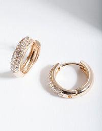 Gold Mini Diamante Huggie Earrings - link has visual effect only