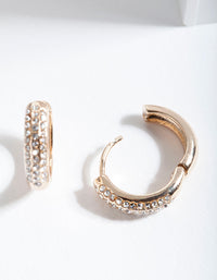 Gold Mini Diamante Huggie Earrings - link has visual effect only