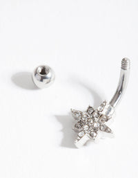 Rhodium Starburst Surgical Steel Belly Bar - link has visual effect only