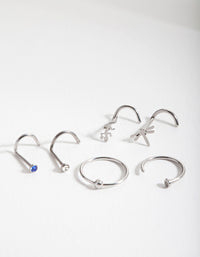 Rhodium Surgical Steel Animal Nose Jewellery 6-Pack - link has visual effect only