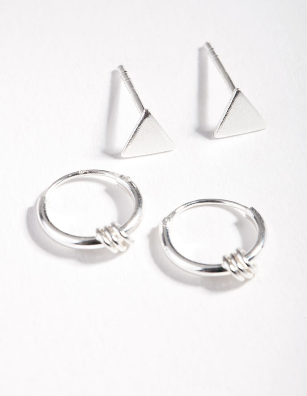 Sterling Silver Triangle Stud & Hoop Pack Earrings