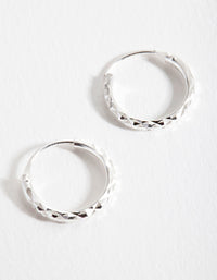 Sterling Silver 1.2cm Textured Hoop Earrings - link has visual effect only