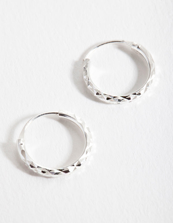 Sterling Silver 1.2cm Textured Hoop Earrings